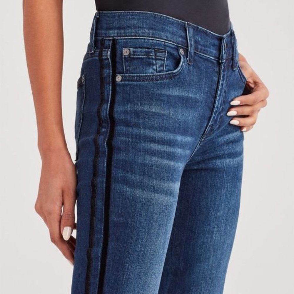 7 For All Mankind Double Velvet Stripe Ankle Skinny Size 30